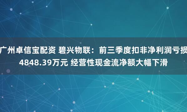 广州卓信宝配资 碧兴物联：前三季度扣非净利润亏损4848.39万元 经营性现金流净额大幅下滑